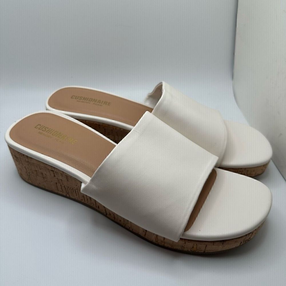 CUSHIONAIRE Women's cork wedge sandal +Memory Foam 11 IVORY